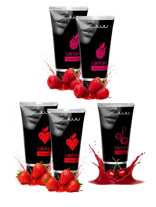 Набор из 5 съедобных лубрикантов JUJU (клубника х 2, малина х 2, вишня) - JuJu - купить с доставкой в Черкесске