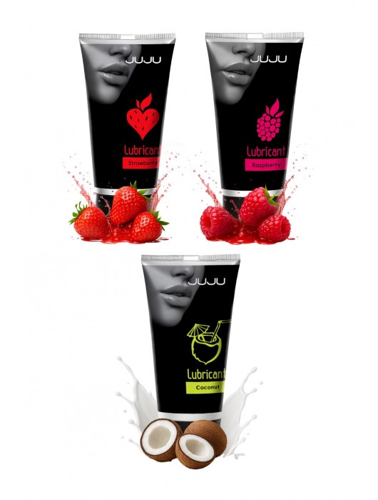 Набор из 3 съедобных лубрикантов JUJU (клубника, малина, кокос) - JuJu - купить с доставкой в Черкесске