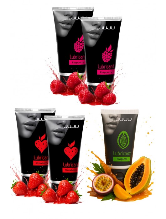 Набор из 5 съедобных лубрикантов JUJU (клубника х 2, малина х 2, тропические фрукты) - JuJu - купить с доставкой в Черкесске