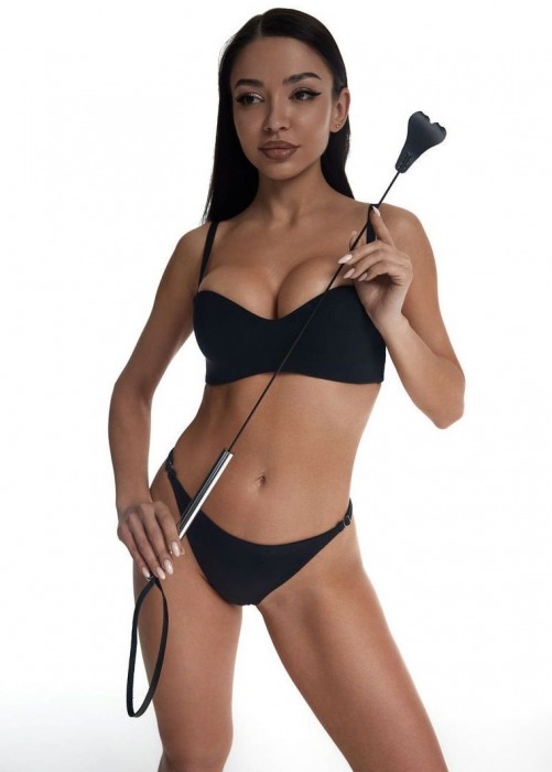 Стек с черным кожаным наконечником в виде сердца и металлической ручкой - 67 см. - Crazy Handmade - купить с доставкой в Черкесске