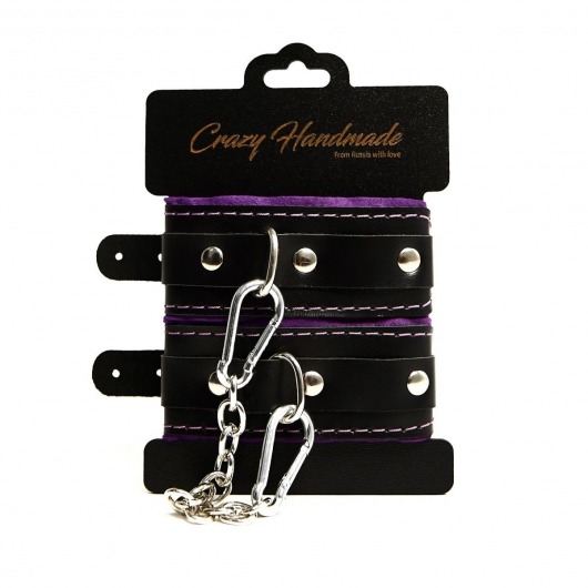 Черно-фиолетовые скругленные наручники с мягкой подкладкой - Crazy Handmade - купить с доставкой в Черкесске