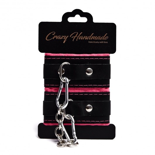 Черно-розовые скругленные наручники с мягкой подкладкой - Crazy Handmade - купить с доставкой в Черкесске