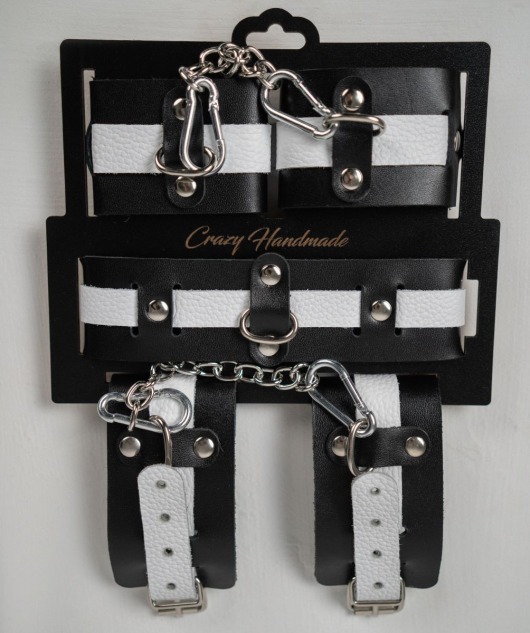 Набор фиксаторов из черной и белой натуральной кожи - Crazy Handmade - купить с доставкой в Черкесске