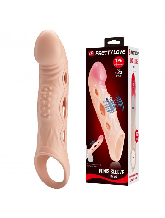 Телесная удлиняющая насадка с рельефом и вибрацией Brad - 21,3 см. - Baile - в Черкесске купить с доставкой