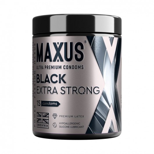 Черные утолщенные презервативы MAXUS Extra Strong с железным кейсом - 15 шт. - Maxus - купить с доставкой в Черкесске