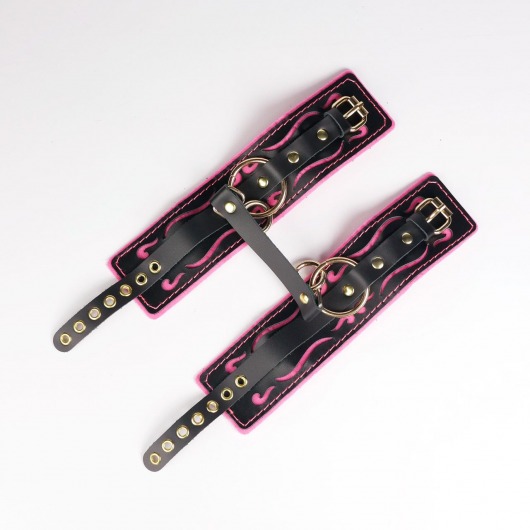 Черные кожаные оковы с розовой строчкой - Crazy Handmade - купить с доставкой в Черкесске