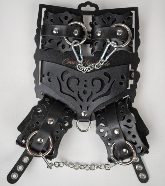 Черный ажурный кожаный набор фиксаций - Crazy Handmade - купить с доставкой в Черкесске