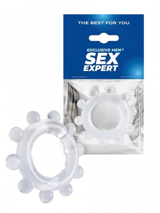Прозрачное эрекционное кольцо со стимулирующими шариками - Sex Expert - в Черкесске купить с доставкой