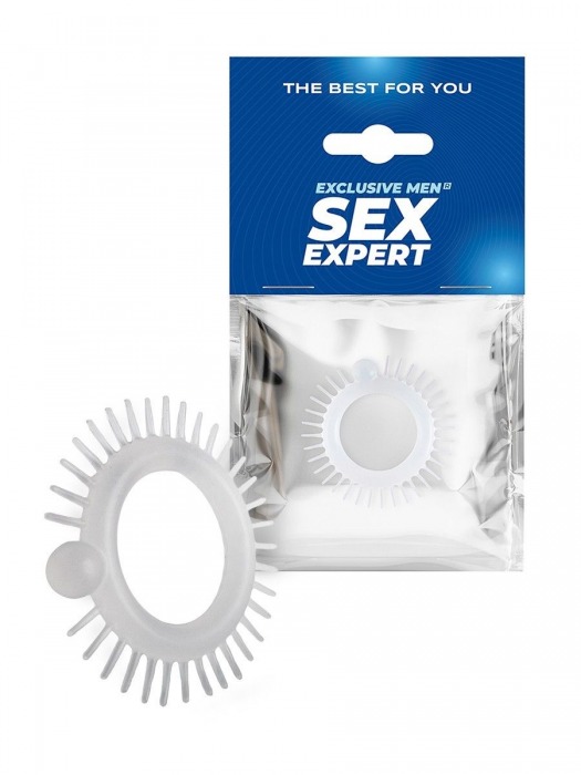 Эластичное эрекционное кольцо с шипиками и шариком - Sex Expert - в Черкесске купить с доставкой