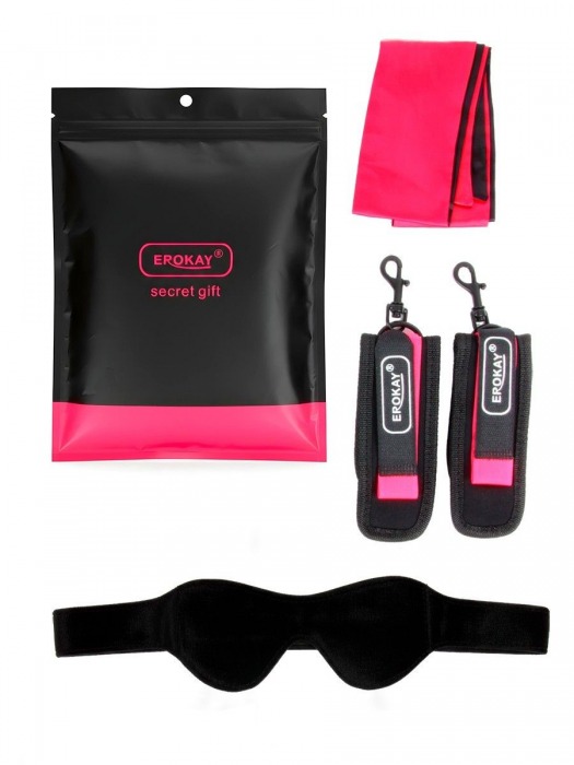 Черно-розовый эротический набор: маска, наручники и повязка - Erokay - купить с доставкой в Черкесске