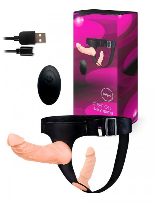 Женский страпон с 2 насадками, вибрацией и пультом ДУ - Erowoman-Eroman - купить с доставкой в Черкесске