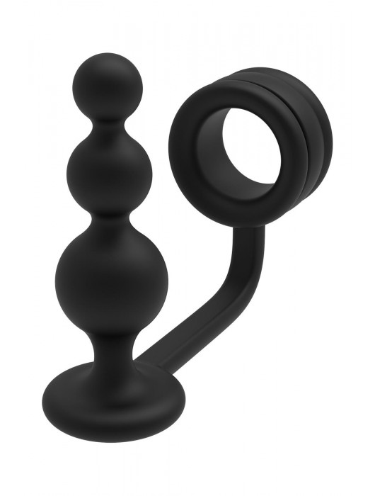 Черное эрекционное кольцо с анальной елочкой Cockring With Beaded Anal Plug - Dream Toys - в Черкесске купить с доставкой
