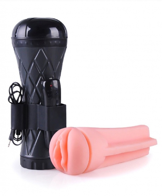 Телесный мастурбатор-вагина в черной колбе с вибрацией - Boys of Toys - в Черкесске купить с доставкой