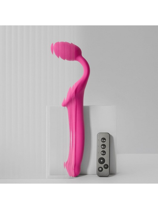 Ярко-розовый безремневой страпон Strap-on-me Vibrating Bendable Strap-On size M - Strap-on-me - купить с доставкой в Черкесске