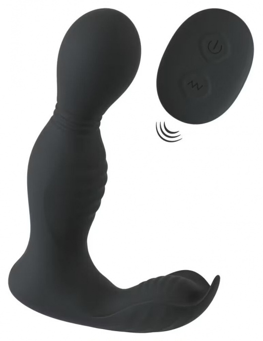 Черная анальная пробка с вибрацией, вращением и пультом ДУ RC Butt Plug with 2 Functions - Orion - в Черкесске купить с доставкой