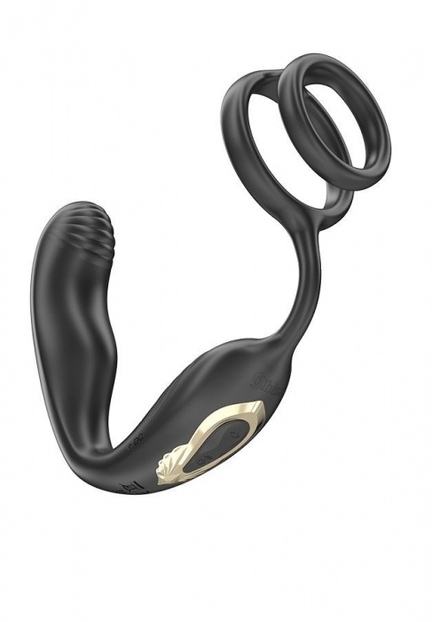 Черная анальная пробка с вращением и эрекционными кольцами - Ibiza - в Черкесске купить с доставкой