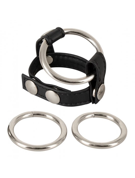 Подхват для мошонки с 3 съемными эрекционными кольцами Leder-Riemen - Orion - в Черкесске купить с доставкой