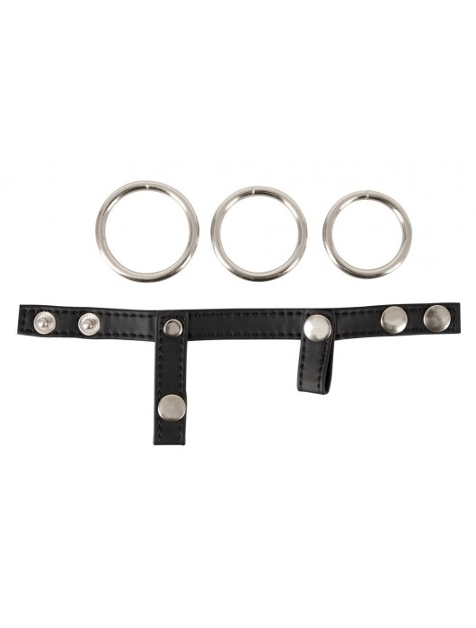Подхват для мошонки с 3 съемными эрекционными кольцами Leder-Riemen - Orion - в Черкесске купить с доставкой