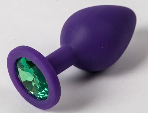 Фиолетовая силиконовая пробка с зеленым кристаллом - 9,5 см. - 4sexdreaM - купить с доставкой в Черкесске