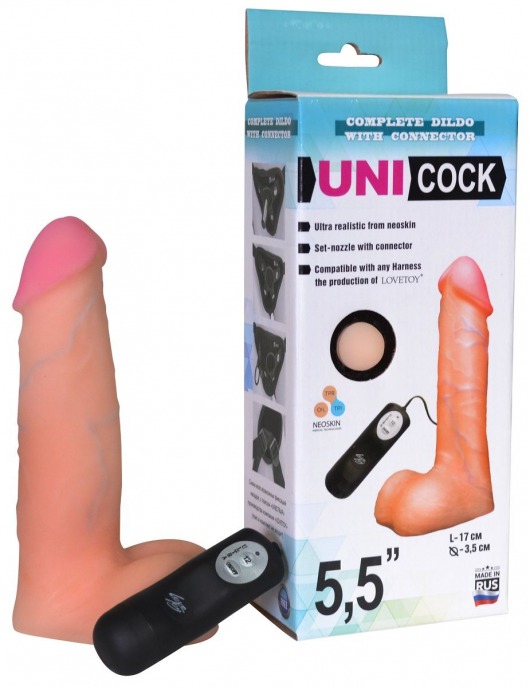Фаллическая насадка Харнесс UNICOCK 5,5  с вибрацией - 17 см. - LOVETOY (А-Полимер) - купить с доставкой в Черкесске