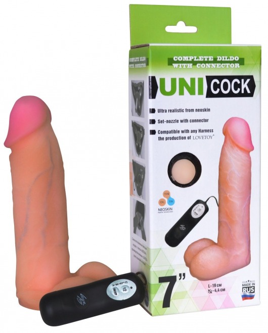 Фаллическая насадка Харнесс UNICOCK 7  с вибрацией - 19 см. - LOVETOY (А-Полимер) - купить с доставкой в Черкесске