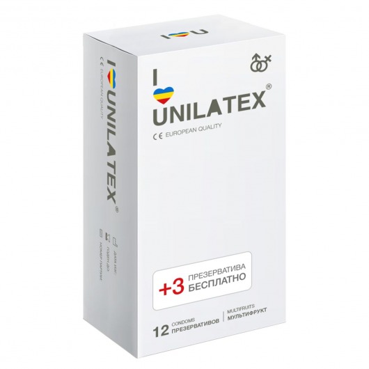 Разноцветные ароматизированные презервативы Unilatex Multifruit  - 12 шт. + 3 шт. в подарок - Unilatex - купить с доставкой в Черкесске
