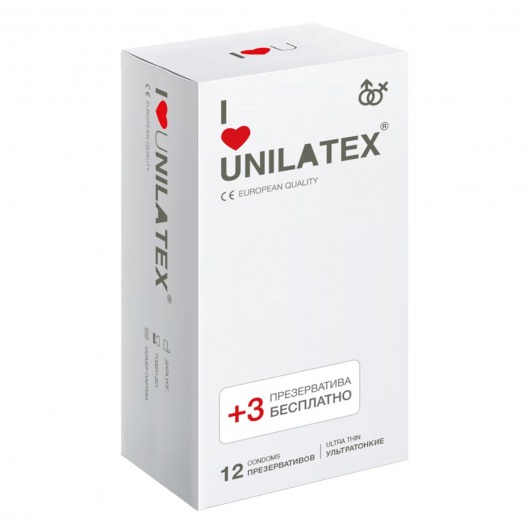 Ультратонкие презервативы Unilatex Ultra Thin - 12 шт. + 3 шт. в подарок - Unilatex - купить с доставкой в Черкесске
