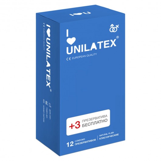 Классические презервативы Unilatex Natural Plain - 12 шт. + 3 шт. в подарок - Unilatex - купить с доставкой в Черкесске