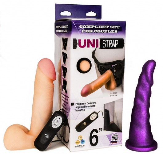 Вибрострапон с двумя насадками UniStrap - 18 и 18 см. - LOVETOY (А-Полимер) - купить с доставкой в Черкесске