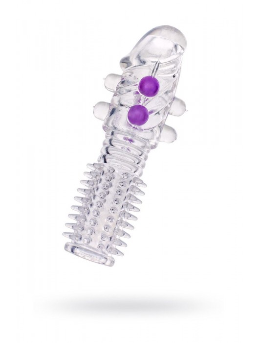 Гелевая прозрачная насадка с шариками и шипами - 14 см. - Toyfa Basic - в Черкесске купить с доставкой