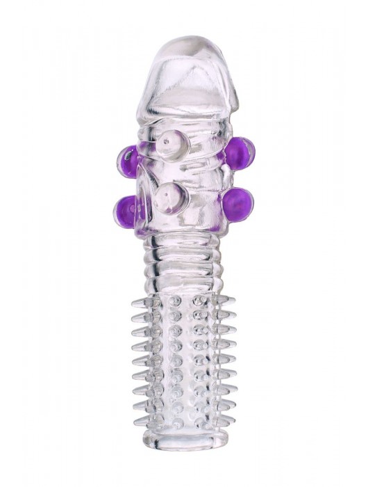 Гелевая прозрачная насадка с шариками и шипами - 14 см. - Toyfa Basic - в Черкесске купить с доставкой
