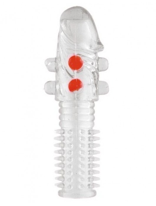 Гелевая прозрачная насадка с шариками и шипами - 14 см. - Toyfa Basic - в Черкесске купить с доставкой