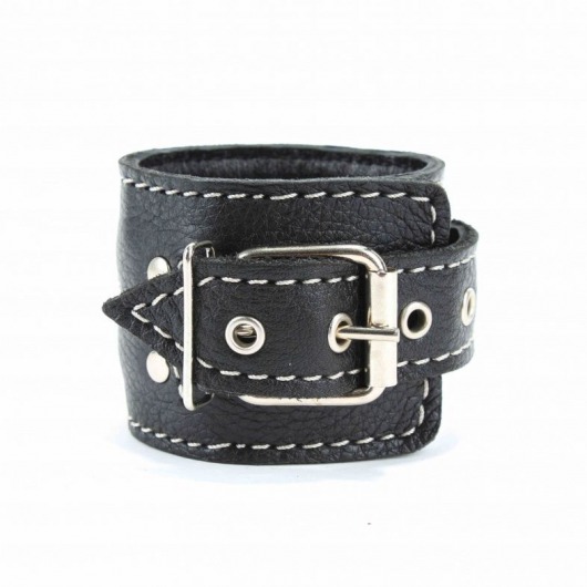 Чёрные кожаные наручники с крупной строчкой - БДСМ Арсенал - купить с доставкой в Черкесске