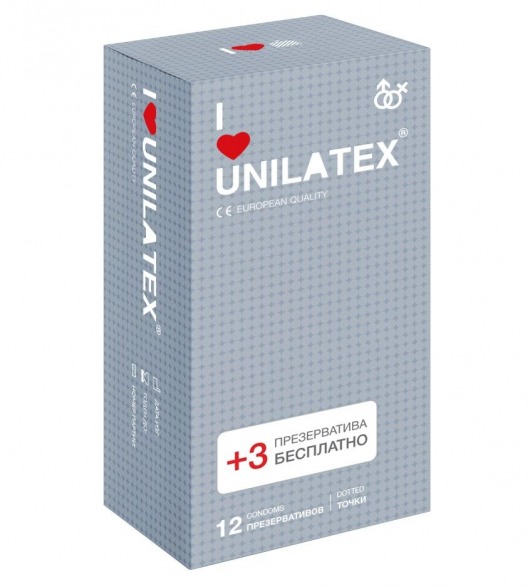 Презервативы с точками Unilatex Dotted - 12 шт. + 3 шт. в подарок - Unilatex - купить с доставкой в Черкесске