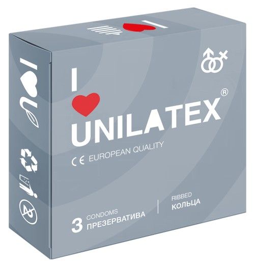 Презервативы с рёбрами Unilatex Ribbed - 3 шт. - Unilatex - купить с доставкой в Черкесске