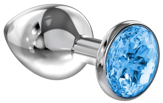 Большая серебристая анальная пробка Diamond Light blue Sparkle Large с голубым кристаллом - 8 см. - Lola Games - купить с доставкой в Черкесске