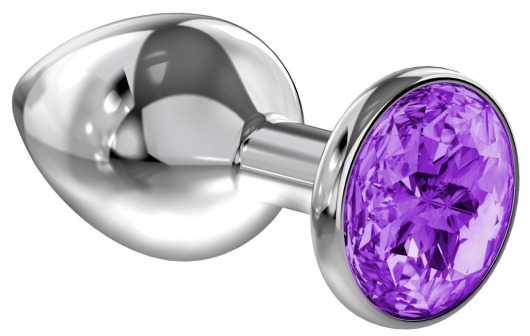Большая серебристая анальная пробка Diamond Purple Sparkle Large с фиолетовым кристаллом - 8 см. - Lola Games - купить с доставкой в Черкесске