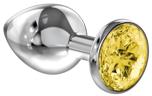 Большая серебристая анальная пробка Diamond Yellow Sparkle Large с жёлтым кристаллом - 8 см. - Lola Games - купить с доставкой в Черкесске