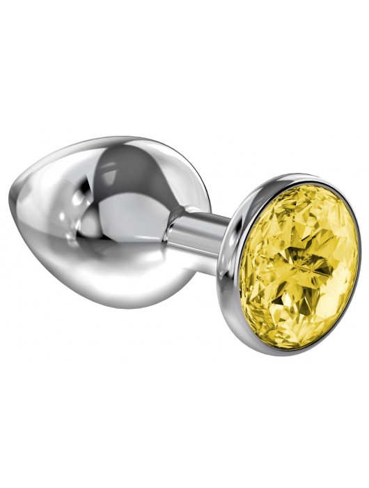 Малая серебристая анальная пробка Diamond Yellow Sparkle Small с жёлтым кристаллом - 7 см. - Lola Games - купить с доставкой в Черкесске