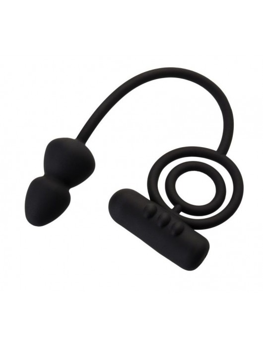 Чёрное эрекционное кольцо с вибропулькой и анальным хвостом - Erotist Adult Toys - в Черкесске купить с доставкой