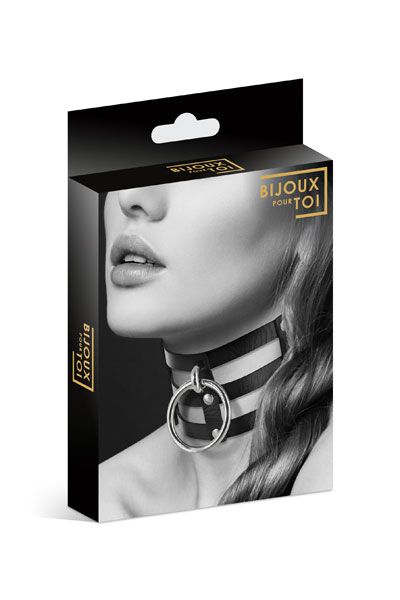 Чёрный тройной чокер с большим кольцом - Bijoux Pour Toi - купить с доставкой в Черкесске