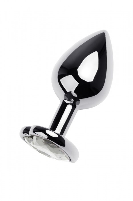 Серебристая анальная пробка с прозрачным кристаллом-сердцем - 8 см. - ToyFa - купить с доставкой в Черкесске