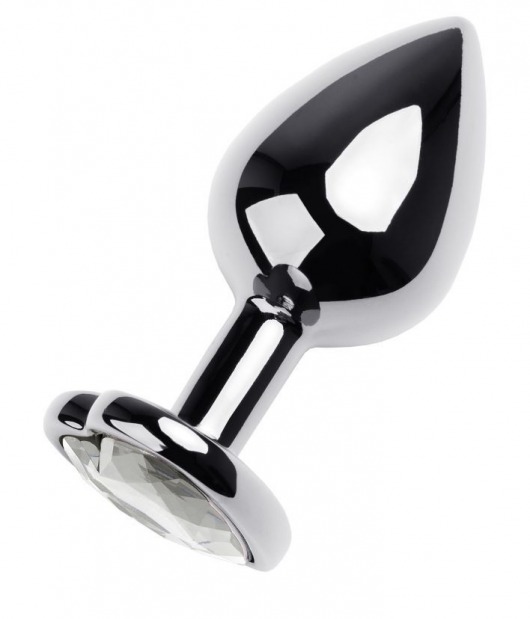 Серебристая анальная пробка с прозрачным кристаллом-сердцем - 8 см. - ToyFa - купить с доставкой в Черкесске