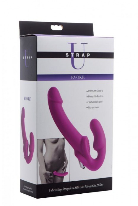 Ярко-розовый безремневой вибрострапон Evoke Vibrating Strapless Silicone Strap-on Dildo - XR Brands - купить с доставкой в Черкесске
