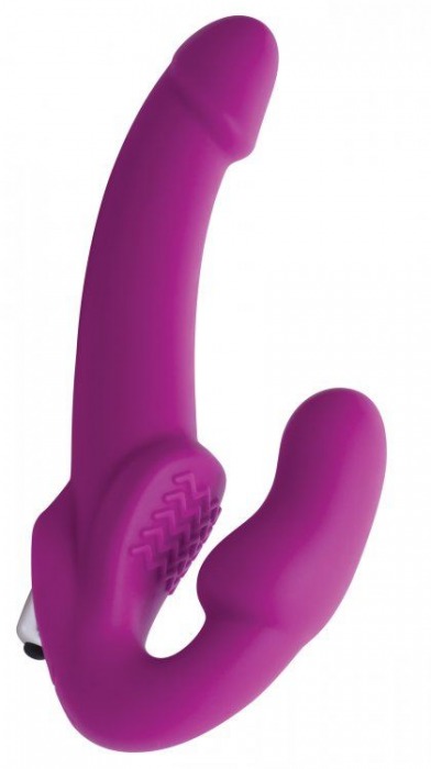 Ярко-розовый безремневой вибрострапон Evoke Vibrating Strapless Silicone Strap-on Dildo - XR Brands - купить с доставкой в Черкесске