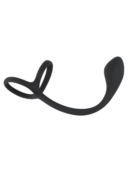 Эрекционное кольцо с утяжкой на мошонку и анальным плаг Black Velvets - Orion - в Черкесске купить с доставкой