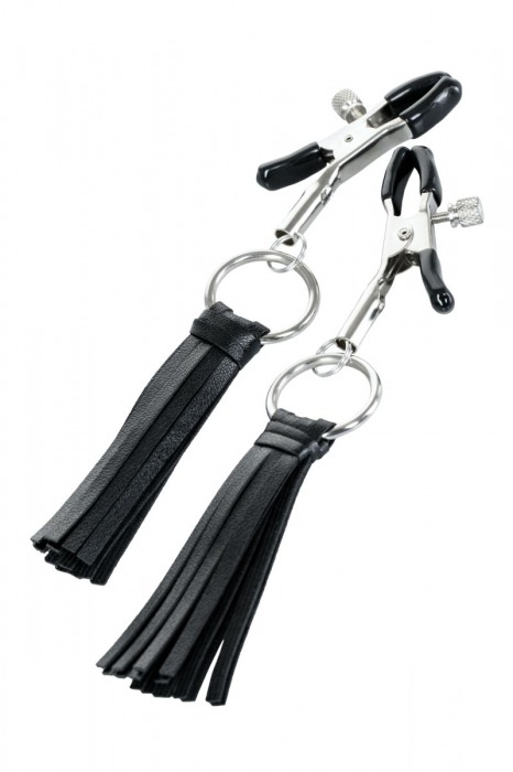 Черно-серебристые зажимы для сосков Theatre с кисточками - ToyFa - купить с доставкой в Черкесске