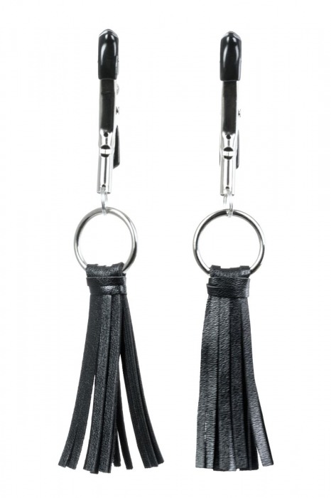 Черно-серебристые зажимы для сосков Theatre с кисточками - ToyFa - купить с доставкой в Черкесске