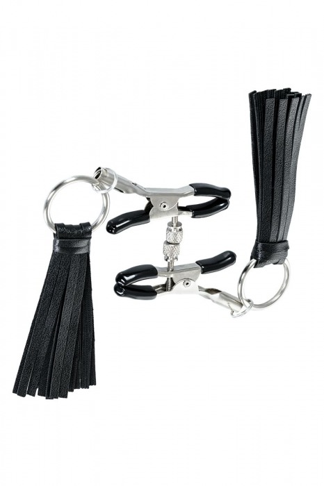 Черно-серебристые зажимы для сосков Theatre с кисточками - ToyFa - купить с доставкой в Черкесске