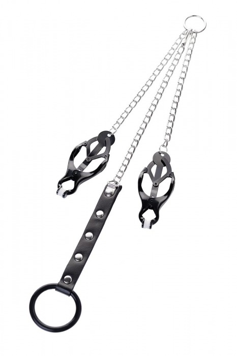 Черно-серебристые зажимы для сосков с кольцом для пениса TOYFA Metal - ToyFa - купить с доставкой в Черкесске